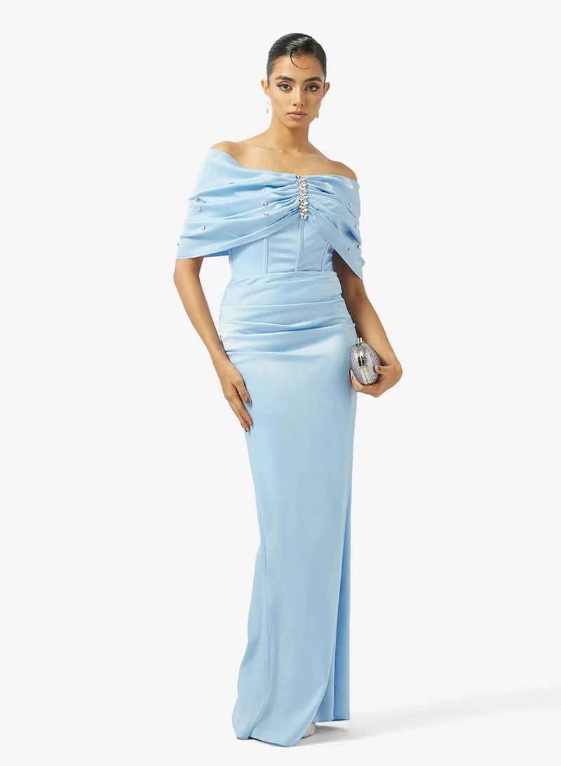 Akadia Fashion  EMBELLISHED SHOULDER SATIN DRESS ED for Women | Best Price UAE